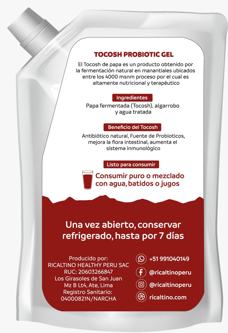 Gel probiótico de Tocosh sachet 150 g, original y algarrobo (Paquete de 12) - Combate la Gastritis