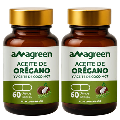 Cápsulas de Aceite de Orégano y aceite de coco MCT 60 unidades | formulado 2 en 1